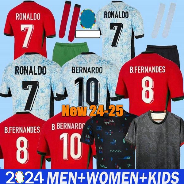 24 25 Portugal B. Fernandes Jerseys da seleção nacional Copa Europeia CR7 Pepe Bruno Joao Felix Ronaldo Bernardo Diogo J. Joao Cancelar Kits de camisa de futebol