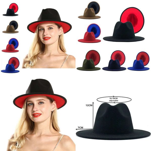 Frau Fedora Wide Bim Autumn Hut Faux Woll Winter Schwarz und rote Farbe Matching Filde FODE JAZZ1303V Originalqualität