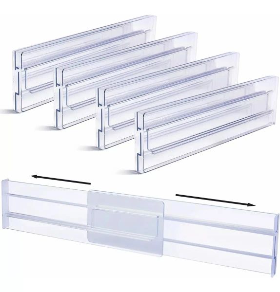 Speicherschubladenteiler Organisatoren 4 Pack, einstellbar 8 cm hoch erweiterbar von 27.552 cm Küchenschubladenorganisator, Clear Plastic