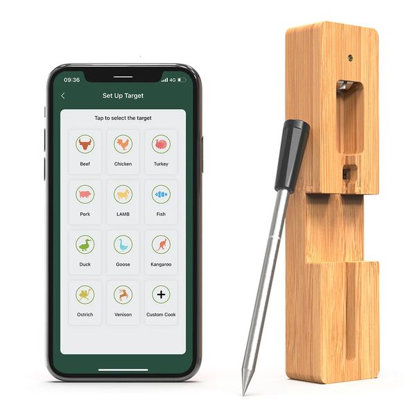 Termometro a carne wireless da 98 piedi Sonda di carne Bluetooth Waterrooproof per cucina cucina per cucina bbq fumatore di fumatore APP CONTROLLO Termometro alimentare 240415