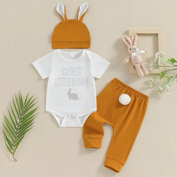 Kleidung Sets Citgeesummer Ostern Kind Jungen Anzug Brief Druck kurz Ärmel Strampler und Freizeithosen Hut Kleidung Outfit