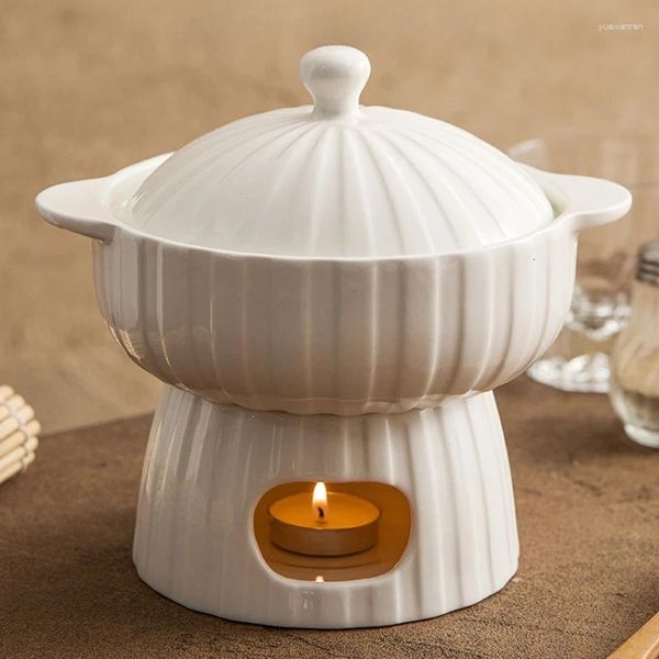 Пластины El Restaurant Ceramic открытая каркасная пластина Коммерческая посуда с изолированной свечей нагревание сухой горшок и уши для приготовления.