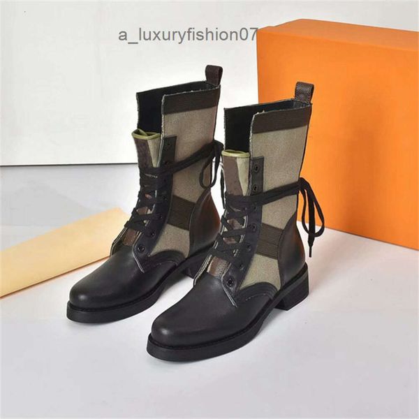 lv louis vuitton Вы Designer Women Metropolis Flat Ranger Combat Boots combina la pelle liscia e la tela Martin Anklekin da donna con sneaker invernali con scatola originale