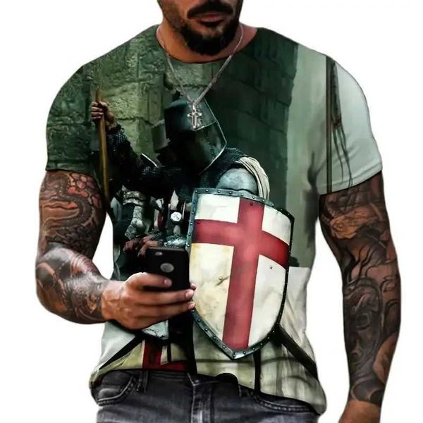 Camisetas masculinas Moda de verão Templário 3D T-shirt Mens Strt Harajuku Tshirt Cross for Men Short SLVE SLVE de tamanho grande Tshirt Top Top T240425