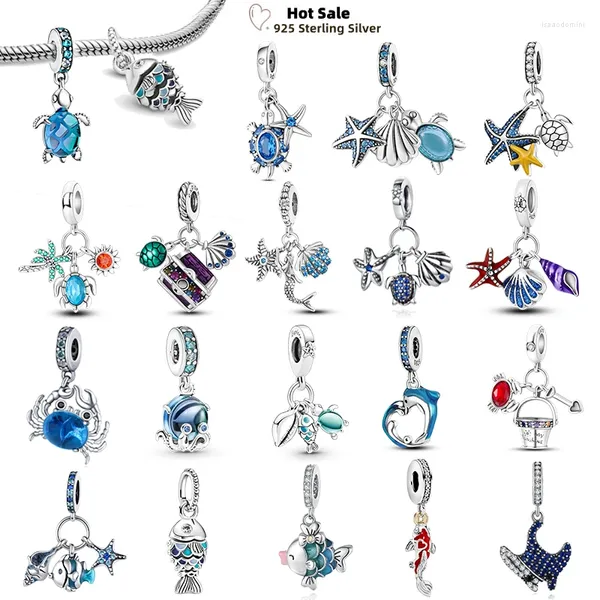 Longe Gemtones Ocean Series Real 925 Sterling Silver Saturtle Octopus Mermaid Charms Beds Fit Fit Bracelets Original Gifts Jewelry Gifts