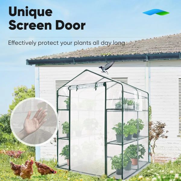 Greenhouse para o ar livre com janelas da porta de tela 3 camadas 8 prateleiras Mini Walkin Portable Plant Garden Green House Kit pesado 240415