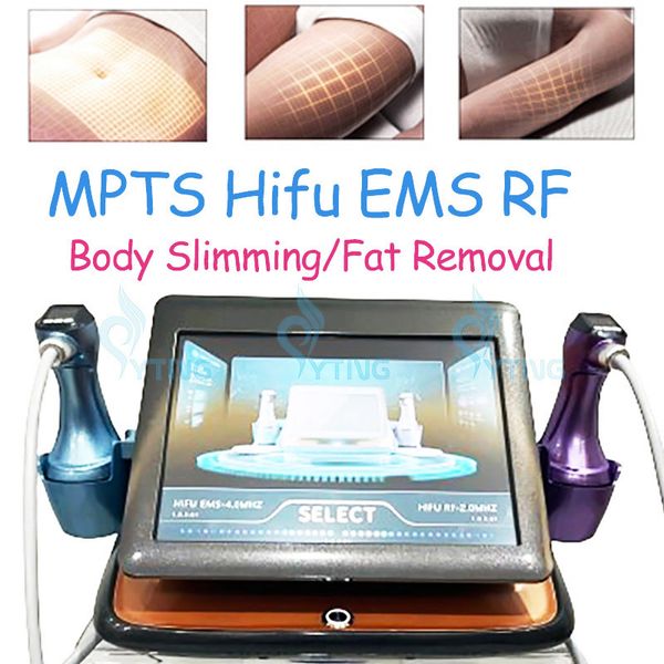 MPTS HIFU Body Slimming Machine 2 lida com EMS RF Moldando o corpo de contorno Remoção de gordura Redução de celulite