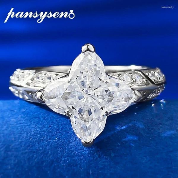 Küme halkaları pansysen lüks 925 Sterling gümüş geometrik beyaz safir değerli taş düğün nişan yüzüğü kadın ince mücevher toptan