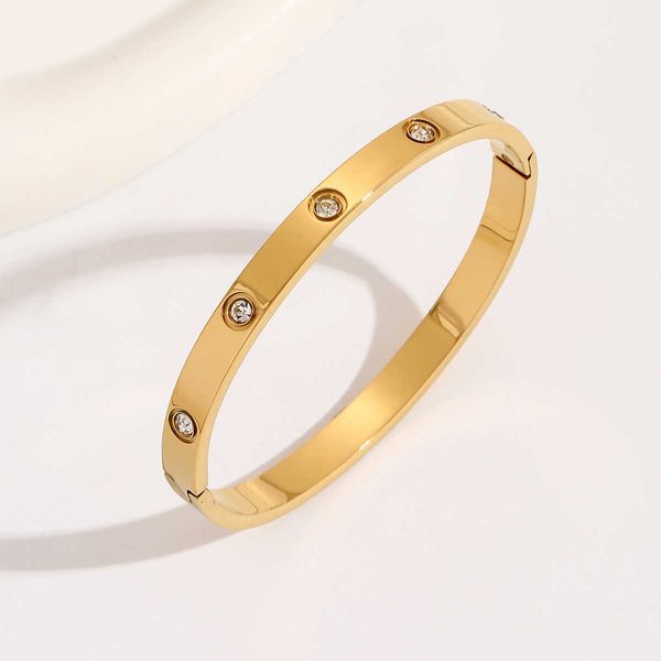 Bracciale di design minimalista intarsiata Bracciale d'oro a diamante pieno per donne sensazione di lusso semplice e di altezza con carriraa braccialetti originali