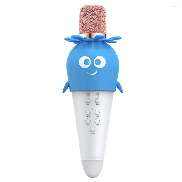 Microfones Bluetooth Microfone sem fio O alto -falante de microfones com luzes de luz LED Função de Karaoke for Kids Blue