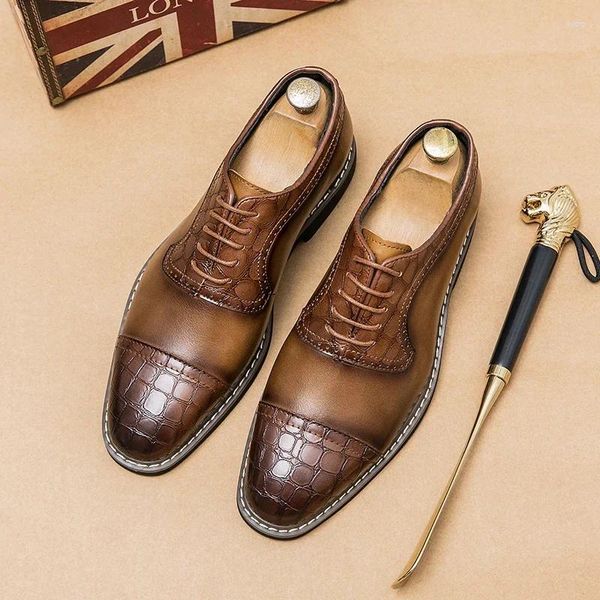 Scarpe casual da uomo Business formale Oxford in pelle bruno punta per il matrimonio per banchetti marrone