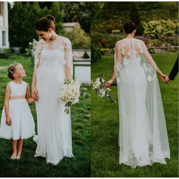 Piece due 2020 Nuovo vintage con avvolgimento di abiti da sposa in stile Cape Chiffon in pizzo avvolgente abiti da sposa