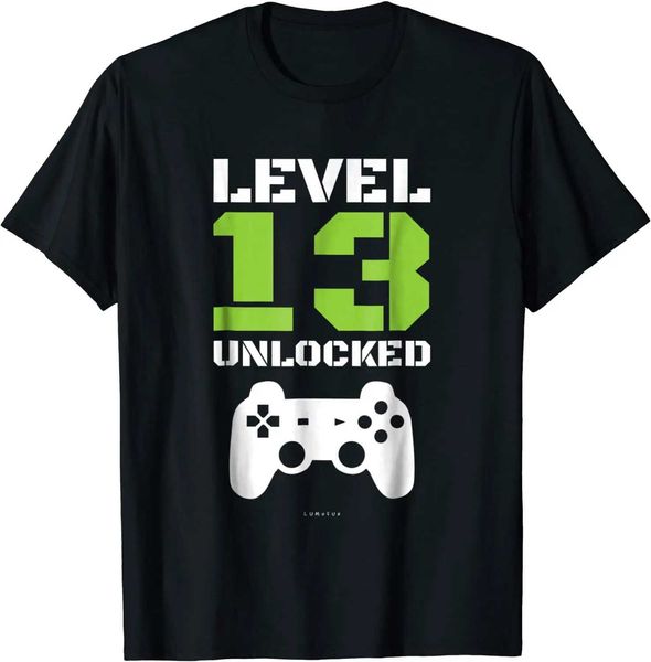 Herren T-Shirts Level 13 Unlocked T-Shirt-Gamer Birthday Party Geschenk Beliebtes 3D-Tops T-Shirt-Baumwoll-Top-T-Shirts für Dents Casual T240425