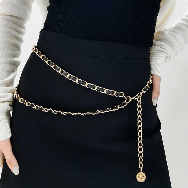 Bel Zincir Kemerleri Kadın Siyah Siyah Altın Çift Bel Zinciri Haute Couture Elbise Metal Zincir Kemer Süslenmiş Suit Elegant Mizaç Accessorie