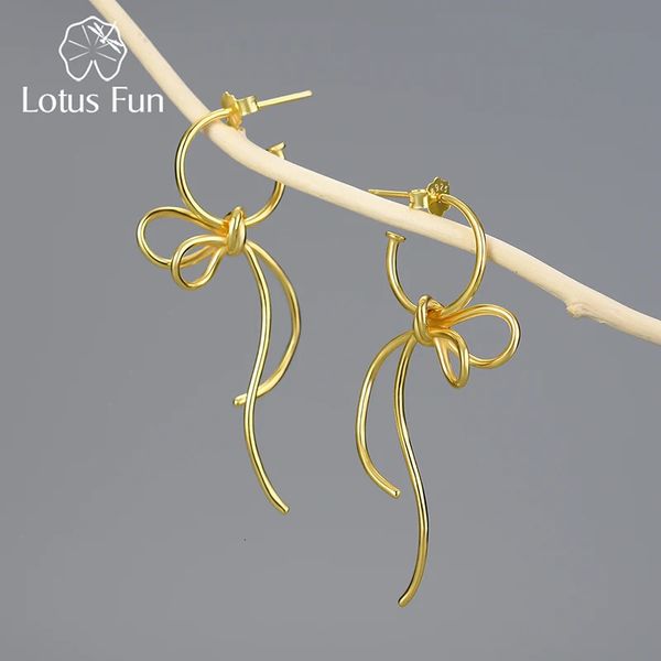 Lotus Fun 18k ouro requintado adorável nó Tiro de peste longo Brincos para mulheres 925 Jóias de moda de prata esterlina Chegada 240419