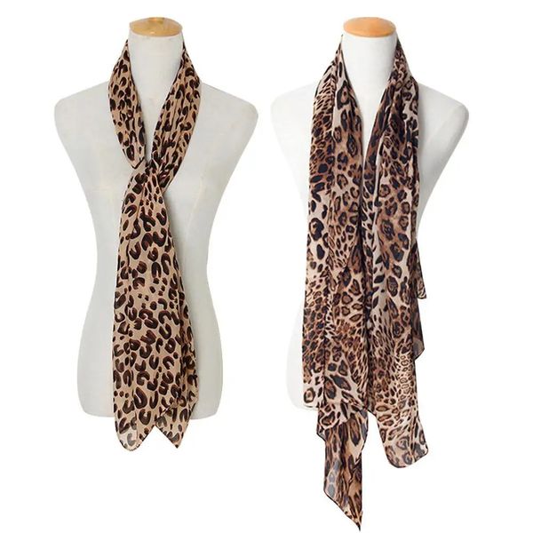 Женщины украли мягкий леопардовый шарф шарф винтажный шифоновый пленка Harajuku Шалл Тонкая летняя весна Сексуальная сексуальная элегантная 240417