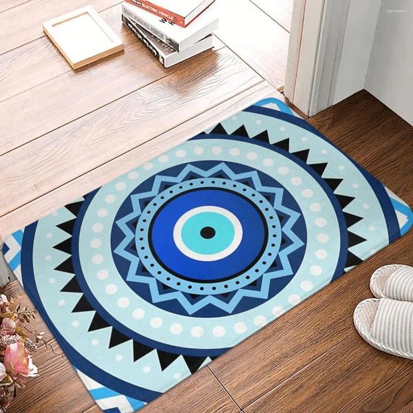 Carpets Blue Pattern Mandala Mal Ey Eye Non Slip Portóato Banho de Banho de Banheiro