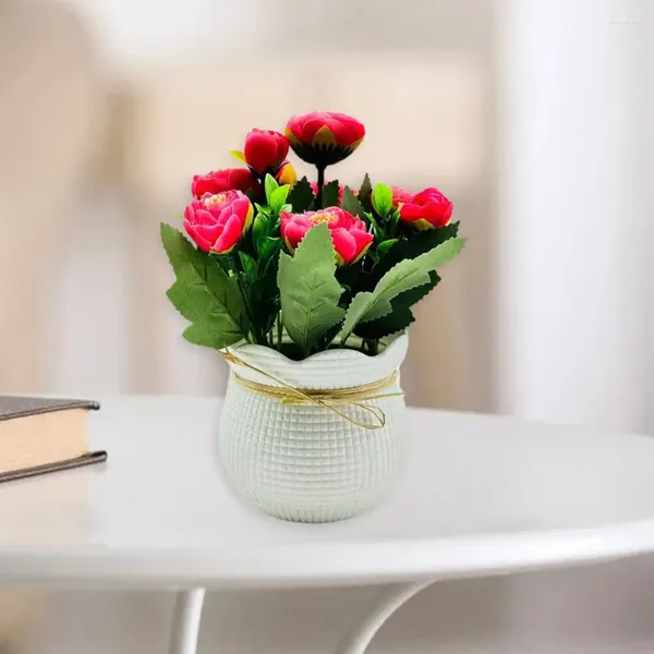 Dekorative Blüten lang anhaltende künstliche grünes grünes elegantes künstliche Topfpflanzen mit 6 Blumenköpfen für Home Office Decor Blumen innen