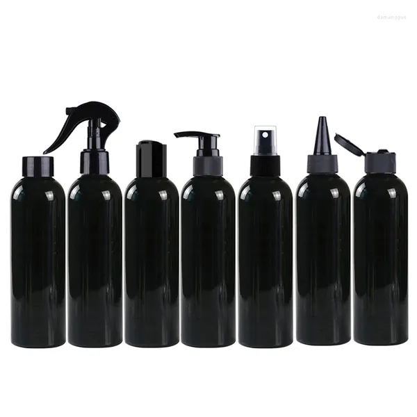 Garrafas de armazenamento 200 ml preto garrafa de plástico transparente para shampoo chuveiro loção de gelções de perfume Bomba de pulverização Recipiente líquido selado