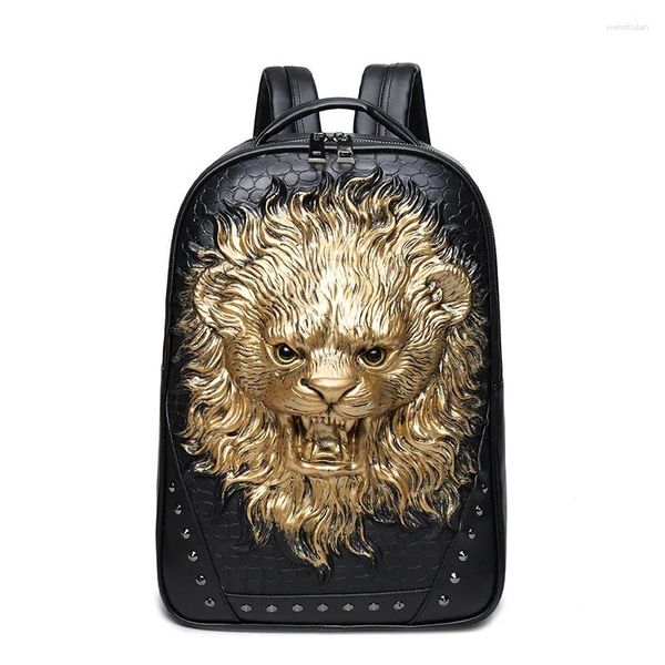 Рюкзак Unisex Толстый кожаный 3D Lion Plouds School Sacks для подростков девочки мальчики путешествуют водонепроницаемые мужчины, женщины рюкзак