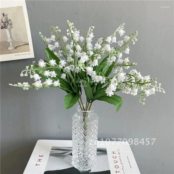 Flores decorativas Faux Lily of the Valley Floral Decor Home Decor Romântica Branca Rustic Wedding Party Mesa Central peça 25/30cm