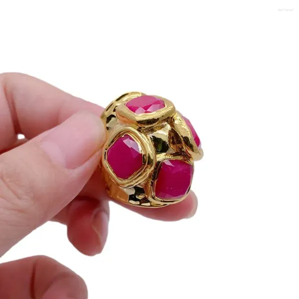 Clusterringe yygem 13mm rotes Jade Gold plattiert Schmuck verstellbar weiblich