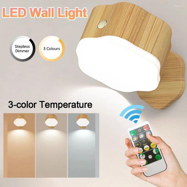 Arandela de lâmpada de parede LED Modos de 3 cores Luzes de 1000mAh operado 360 Rotatable Touch Control Wireless Night Night