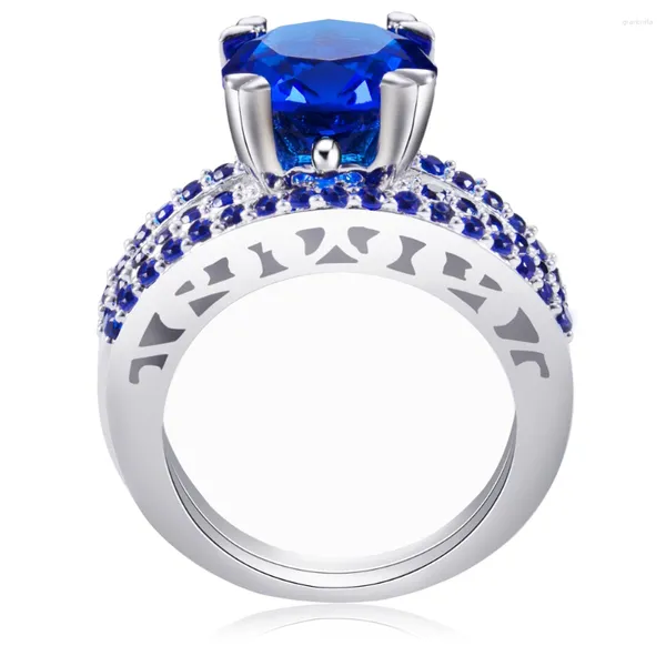 Com pedras laterais ZSS Trendy Rose Gold Silver Cz Ring Big Sky Blue Stone Rings for Women Jewelry Wedding noivado Presente