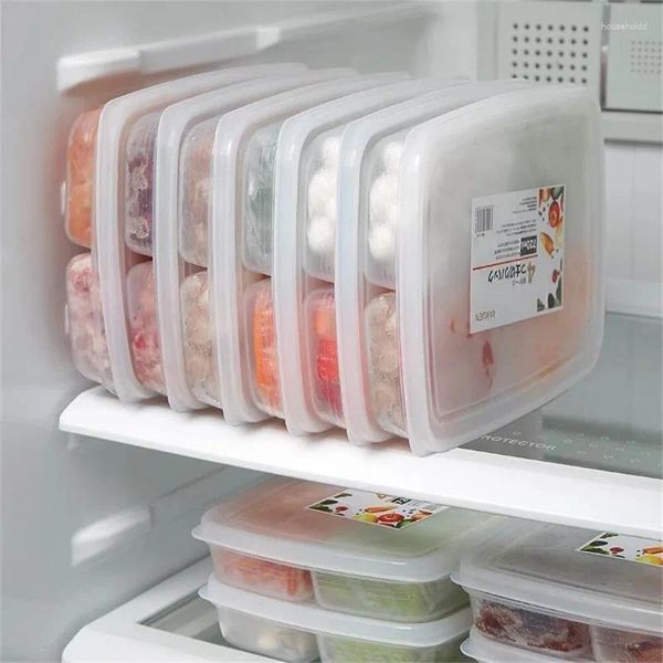 Garrafas de armazenamento Caixa de comida portátil de 4 compartimentos: Organizador para geladeira Freezer Clear Kitchen Tool separando o gengibre da cebola