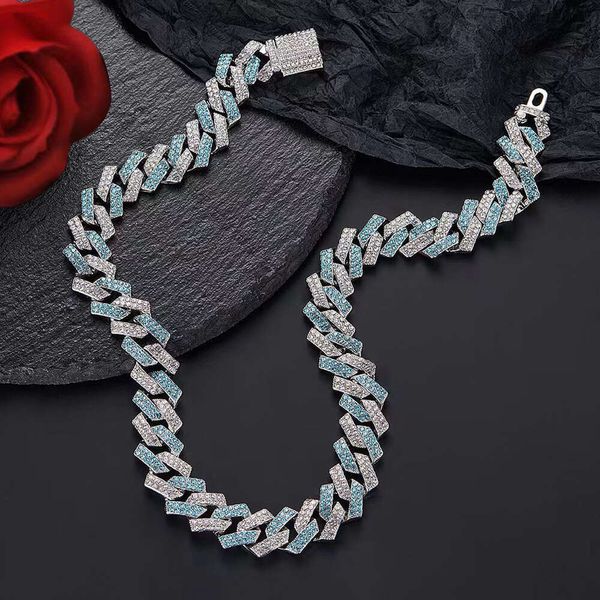 Designer-Anhänger Halsketten 15mm Box Schnalle kubanische Kette Pink Blue Diamond Halskette Hip-Hop Vollzirkoniummenschen