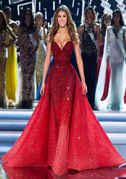 Vestidos de noite de sereia de namorada vermelha com trem destacável de miçangas cheias de lantejoulas do baile de luxo de luxo de luxo do vestido formal árabe e4646465