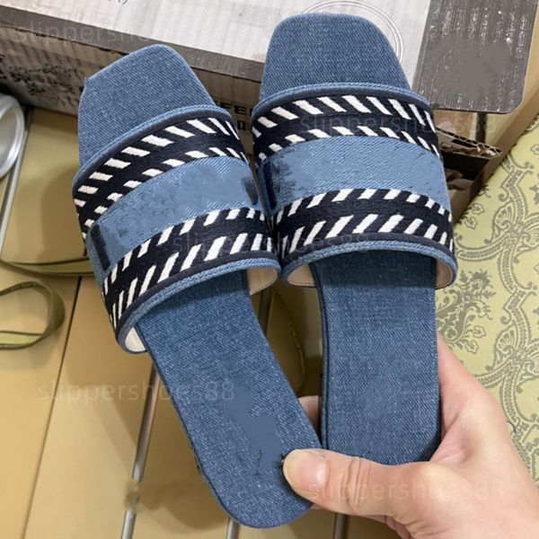 Slippers Designer Slides Sandals Designers Sandalen Solted Flip Flip Sandals Blue Denim Slide Sandal Slidders Slip Flat On Sandles Summer Beach Shoes