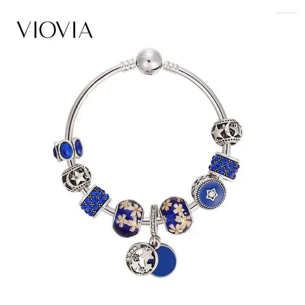 Bracelets de charme Viovia Jóias de luxo da moda da moda da lua BANGALHAS AZUL VIDRO DE VIDRAS PARA MULHERES PULSERAS MUJER FEMININA B17100