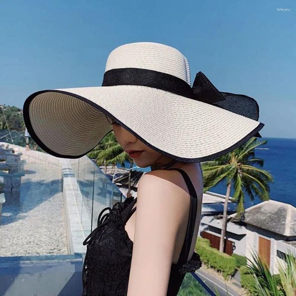 Geniş Memlu Şapkalar Güneş Koruma Panama Ladies Yaz Upf50 katlanabilir rulo kapak hasır şapka kadınlar