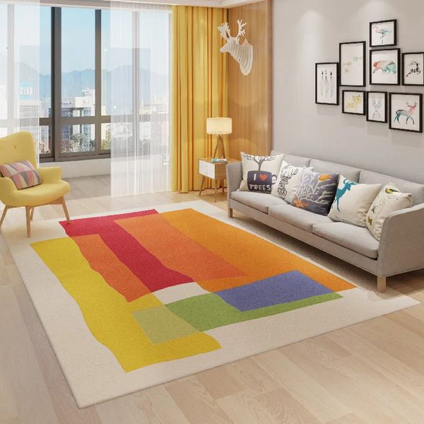 Moderno simples Rainbow Living Room Carpet Tabel Home Tabel Quarto Absorvente NONSLIP ÁREGA ARISE CRISTAL VELVET LUZ FUNCLURO 240424