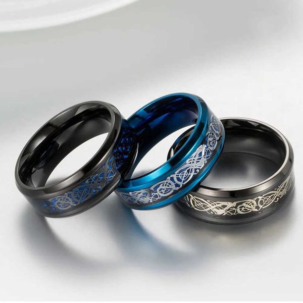 Полосы колец панк -викинг черный вольфрамовый обручальный кольцо для мужской нержавеющей стали с синим углеродным кольцом кольцо Bague Homme Q240427
