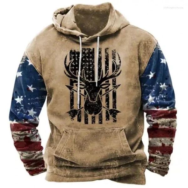 Con cappuccio maschile con cappuccio vintage USA Flag grafica 3D Felpe con cappuccio con cappuccio con cappuccio Street Fashion manica lunga Oversize Y2K con cappuccio abbigliamento da uomo