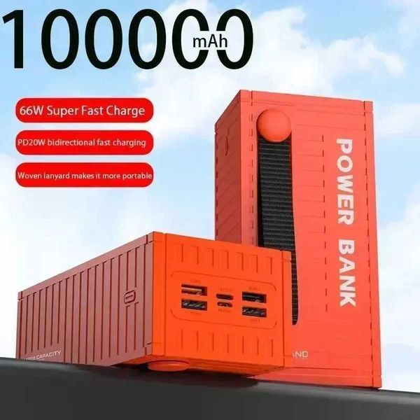 Power Banks per cellulare 100000MAH Mobile Power Pack Container Coating Coating Bank 6-Porti 66W Phone cellulare portatile Super Futtiio Fast J240428