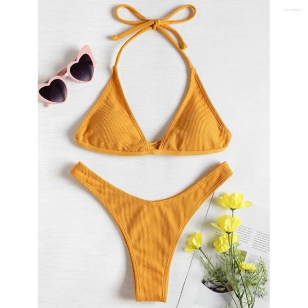 Frauen Badebekleidung Halterneck Bikini 2024 Sexy High Cut Set Brasilian Tanga Frauen Mädchen Schwimmanzug