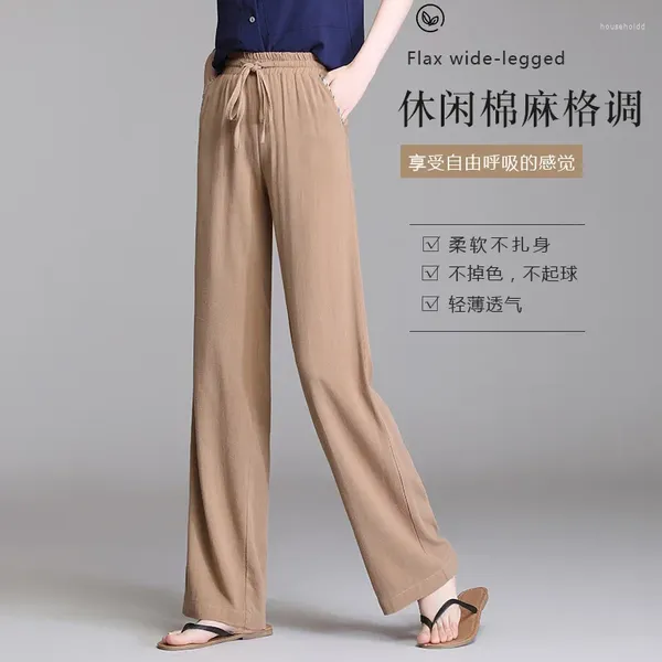 Pantaloni da donna in lino le gambe larghe femmine primavera e estate sottile sezione casual cotone drape ad alta vita da donna