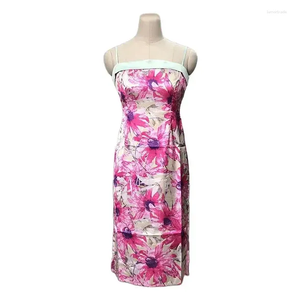 Vestidos casuais sem mangas cetim floral roque rosa midi verão feminino moda tiras sexy túmulo de túnio de túmulo de festas wholeale