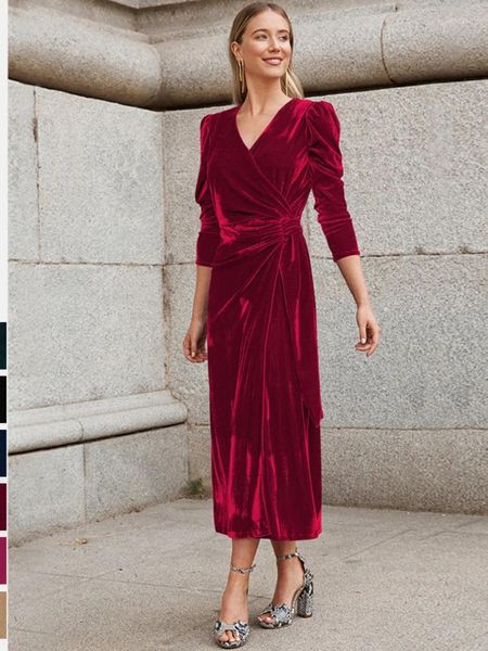 Abiti casual Donne Donne Solid Long Midi Abito in velluto Midi Elegante Tut Out Wortless Pullover Pullover Party 2024