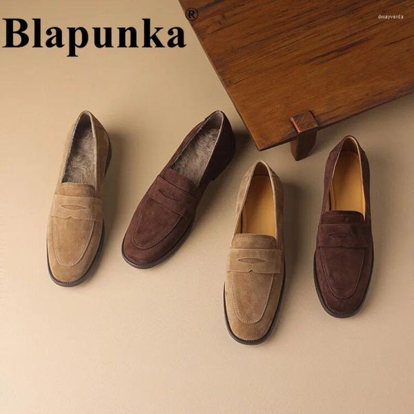 Sıradan Ayakkabı Blapunka Yumuşak Kid Süet Loafers Kadınlar Bahar Sonbahar Slip-Ons Daireler Nedensel Boş Zaman Kare Ayak Parmağı Konforlu Ayakkabı Bayanlar 34-41