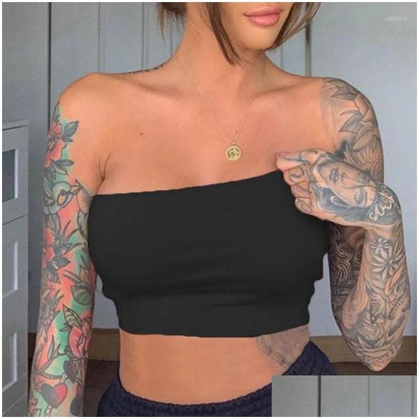 Camisoles Tanks Frauen Lady Crop Tops fluoreszierend grün vor Shoder Weste Tube Top BH Bralette Bandeau Streck Nahtloser BH DROP DELN OTMXZ