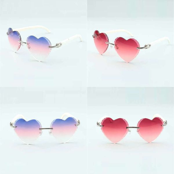 Vendas de vendas de alta qualidade Novas lentes de corte em forma de coração Óculos de sol 8300687 Búfalos brancos naturais Tamanho 58-18-140 mm Qualidade original