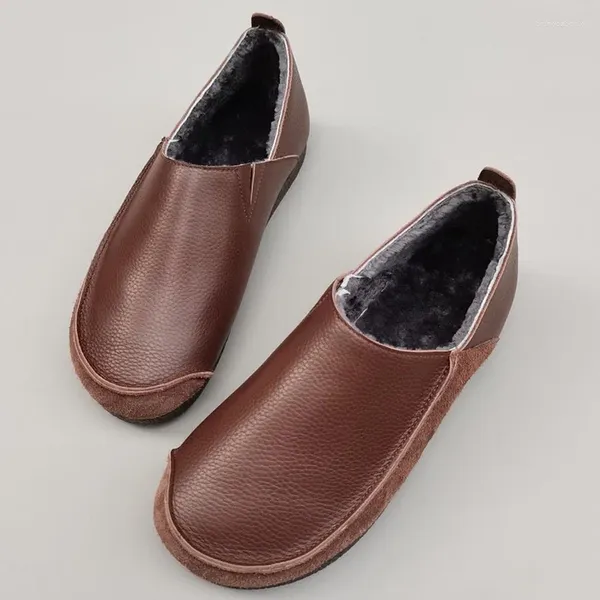 Sapatos casuais Slip de inverno masculino no homem Manuários de couro genuíno masculino de pêlo liso de verão descalço