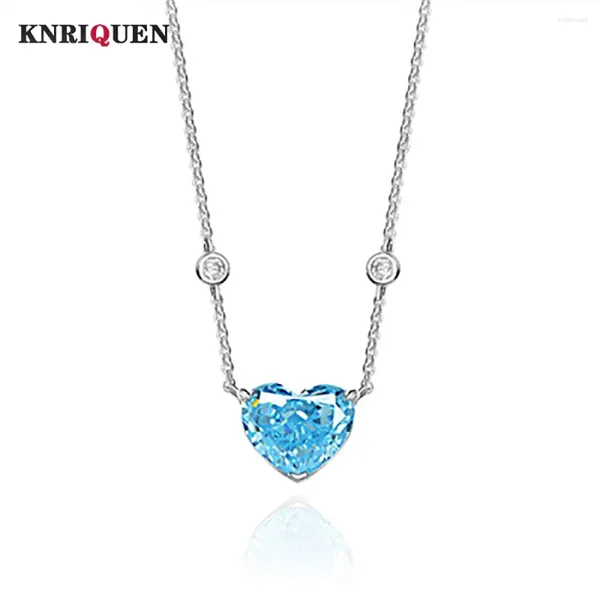 PENDANTI 925 Vero argento 10 12 mm Aquamarine Aquamarine High Carbon Diamond Collana a ciondolo per le donne Fare di gioielleria