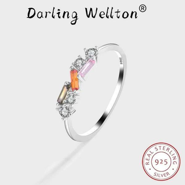 Anelli di banda Classic Rainbow Topaz Pink Irregolare Coppia irregolare Ring Womens Bagel Full Diamond Originale Sterling Silver Anniversary Gioielli Q240427