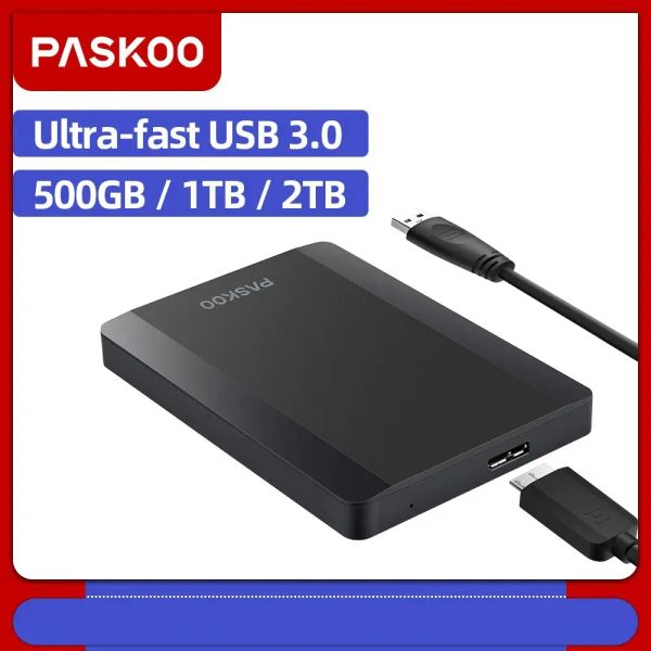 Drives Paskoo HDD 2.5 '' Drive rígido externo portátil 500GB/1TB/2TB USB3.0 Storage Compatível para PC, Mac, Desktop, MacBook, Xbox