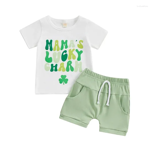 Giyim Setleri Pudcoco Bebek Erkek Bebek St Patrick S Day Kıyafet Şanslı Charm Shamrock Tişört Şortları Doğum Yaz Giysileri 0-24m